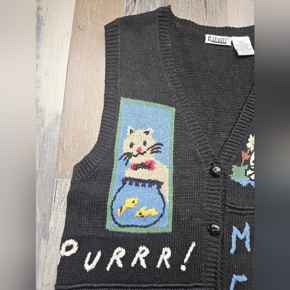 Vintage Cat Sweater Vest Capacity Petite Small - Picture 2 of 10